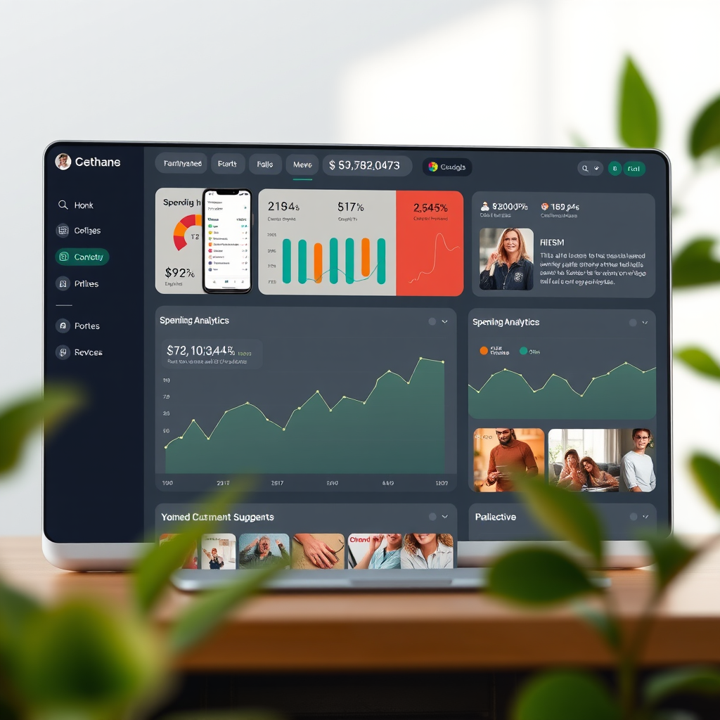 Modern dashboard interface showing personalized service recommendations with eir mobile integration, spending analytics, and tailored digital content suggestions